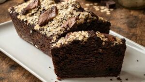 Plum-cake al doppio cioccolato e granola croccante dentro e in superficie. Una ricetta facile e golosa, perfetta per colazione e merenda